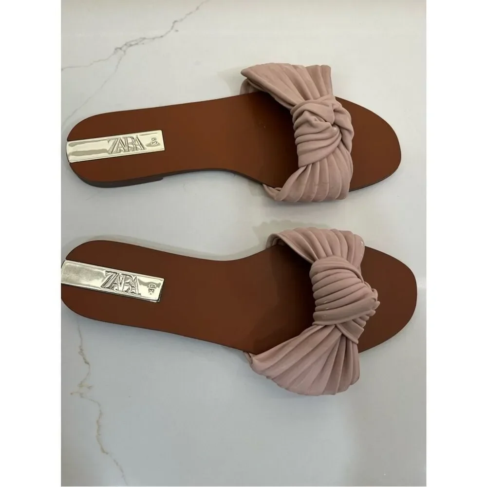 Zara Blush Knotted Ruched Slide Sandals